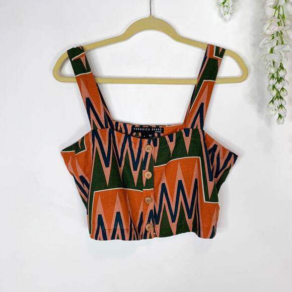 NWT VERONICA BEARD Tiffany Top multicolored buttoned crop top linen cotton 3038 - Picture 3 of 10